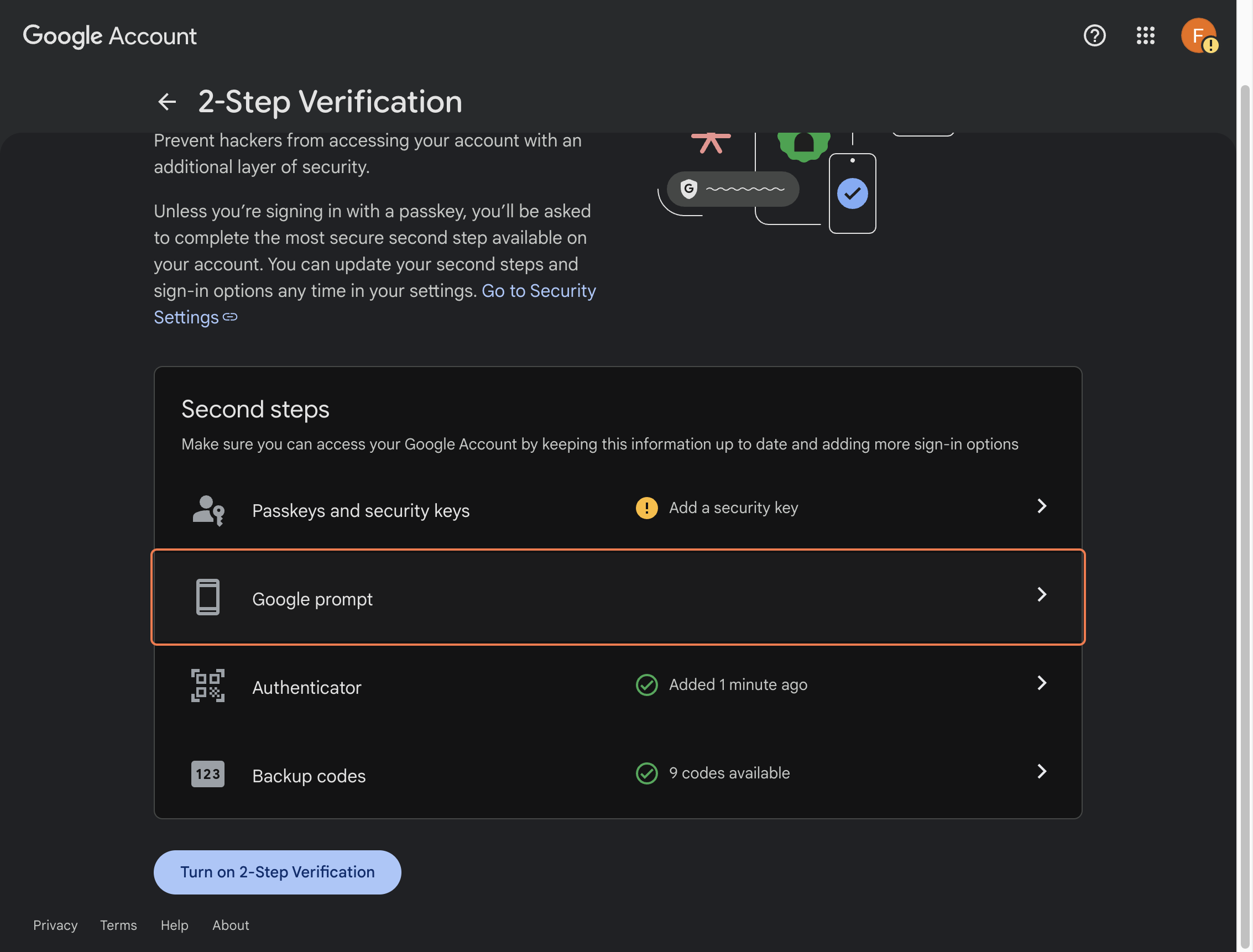Choose Google prompt