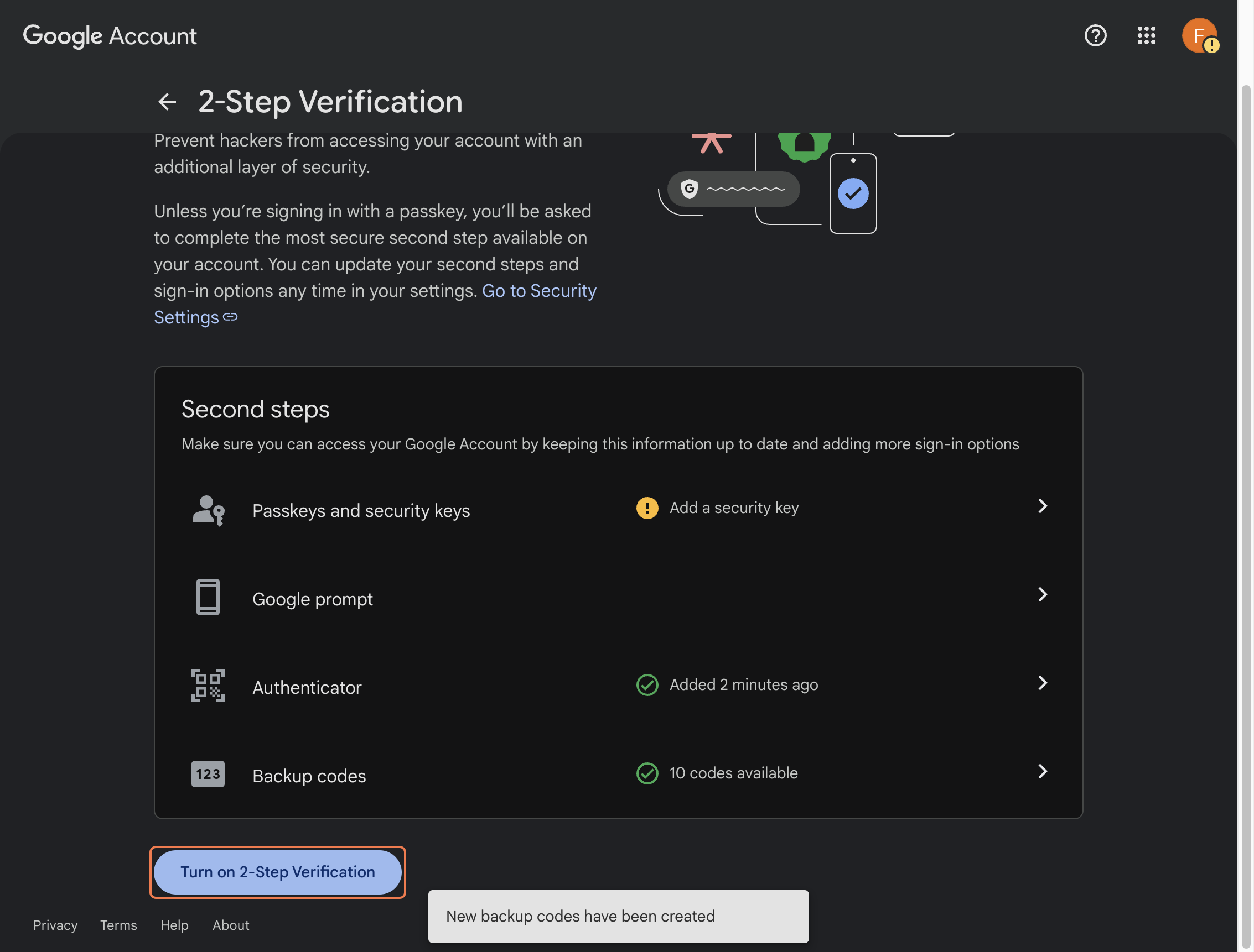 Final turn on 2-step verification