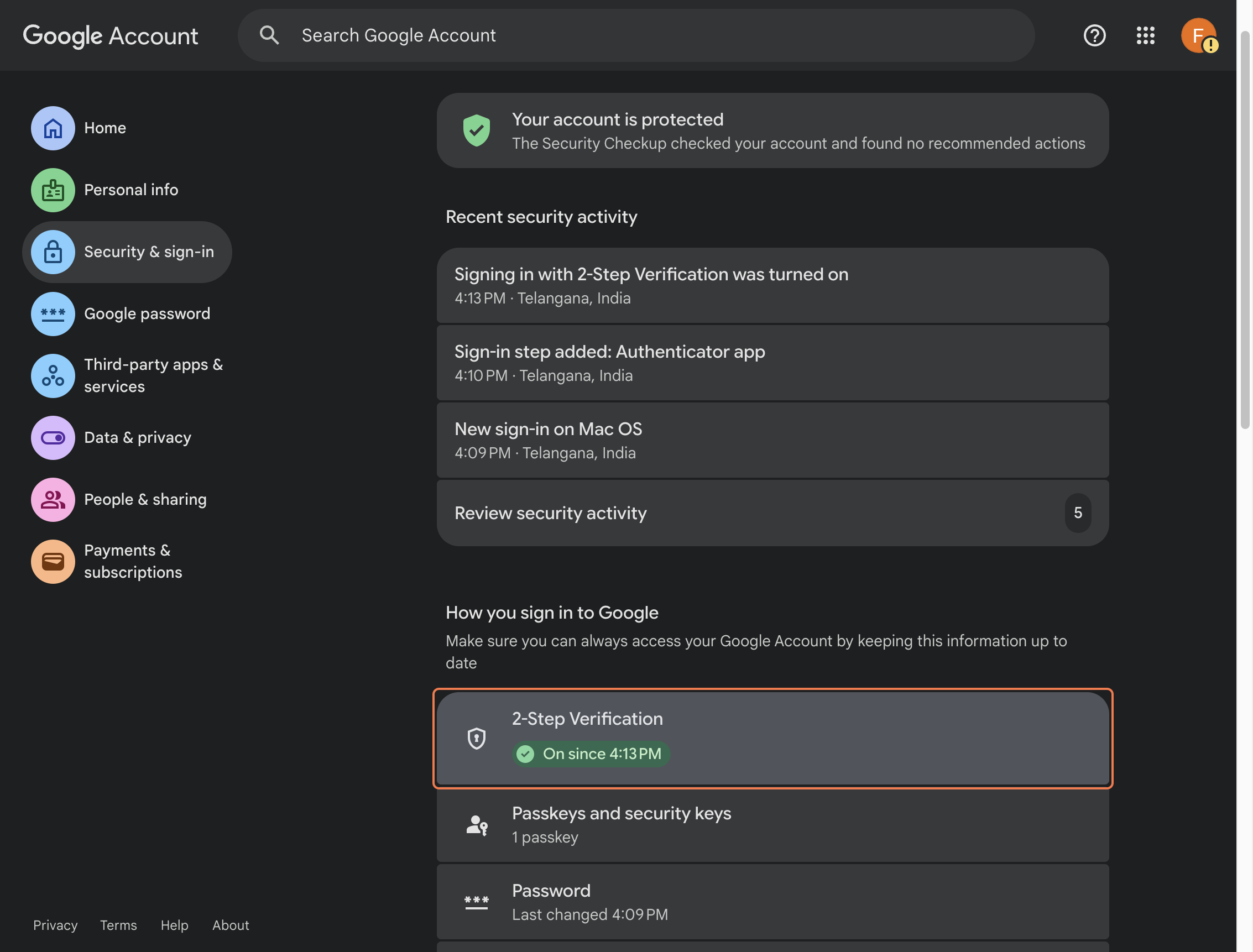 Open 2-step verification and confirm